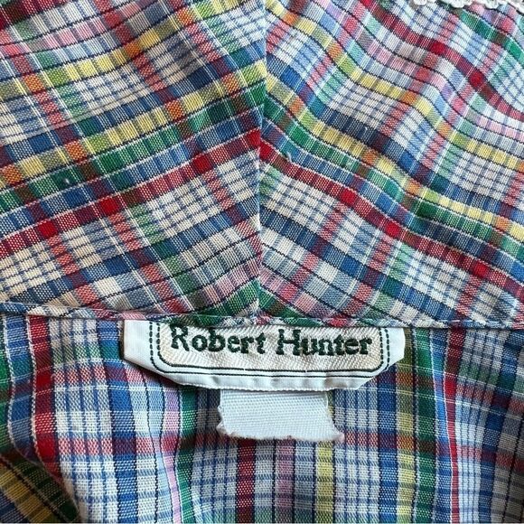 Robert Hunter Vintage 70s Rainbow Plaid Ruffle Puff Sleeve Full Length Robe O/S - Picture 11 of 12